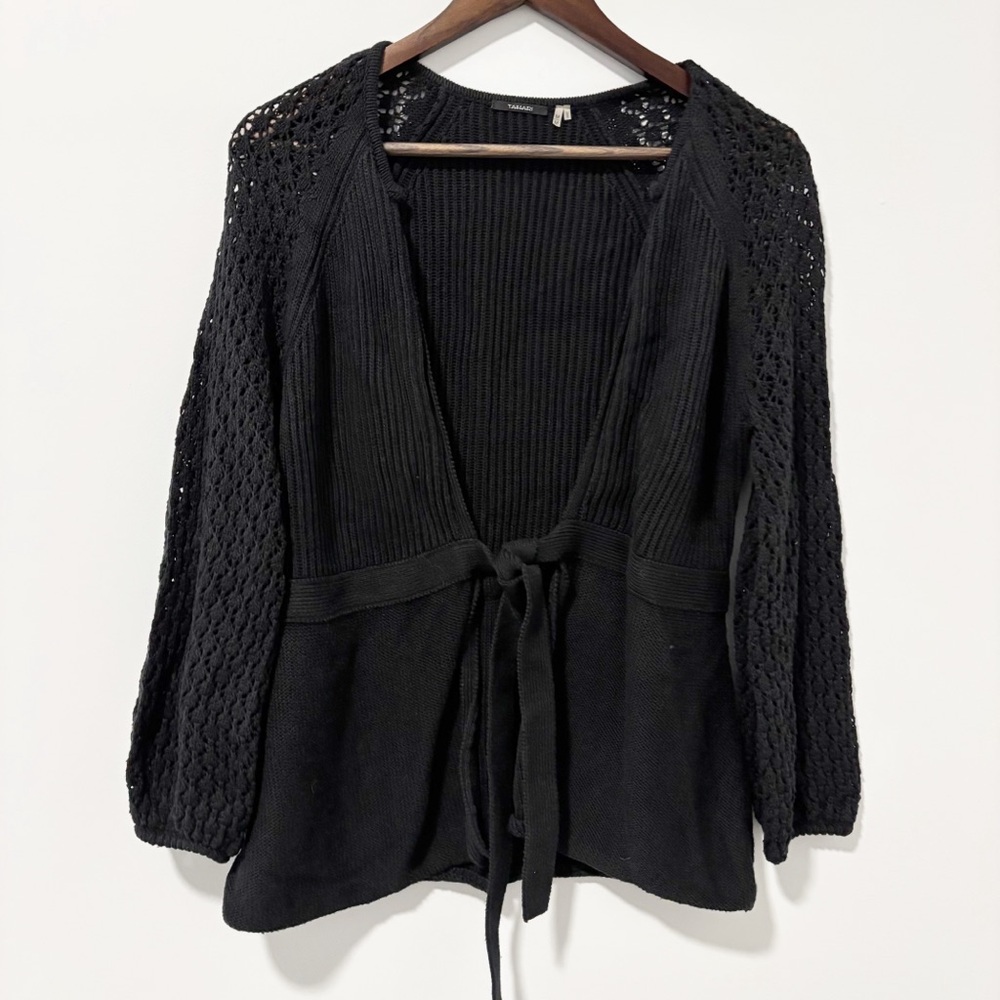Tahari Womens Sweater‎ Cardigan Open Tie Front Black Size Medium